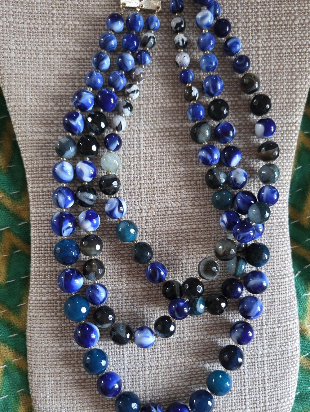 Lapis Lazuli 3 Strand-Blue Beaded Statement Necklace